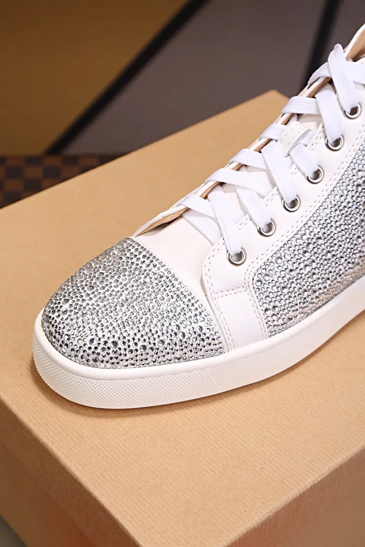Ex-factory price 480. christian louboutin (CL red sole shoes) counter hot diamond series, high-top casual sneakers for couples 📢 📢 📢 Exclusive hot style release 🎈🎈💪 Movable latex feet 👻 Finished outsole sewing line [satisfied] 😝Female 35-40# Male 38#-46, global supply😝 [Top version]: original imported cowhide upper, top original leather lining, original molded TPU outsole, original 1:1 detail processing, original shoe last, large quantity available from stock,